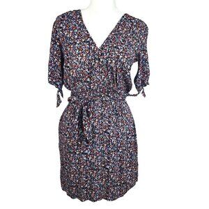 GAP Navy Orange Floral Faux Wrap Mini Dress